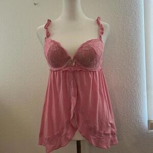 y2k Victoria Secret Pink lace babydoll slip dress with ruffles and bows